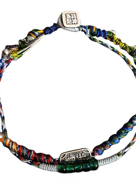 古风泰银牌五路财神扣蜡线手链