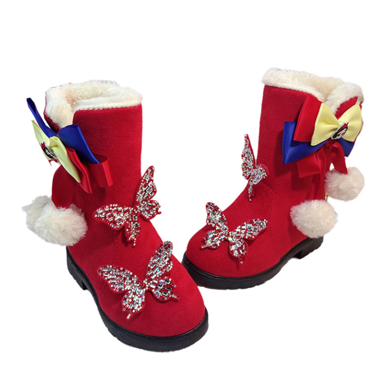 女童红色雪地靴厚底女款冬季靴子