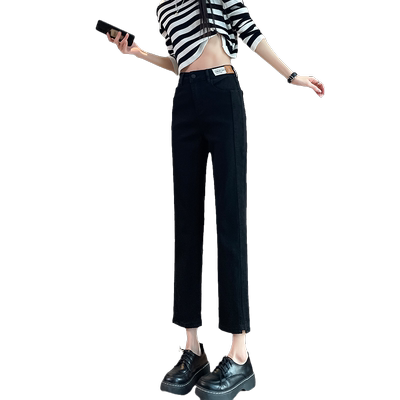 黑色烟管裤女2023年春季新款高腰