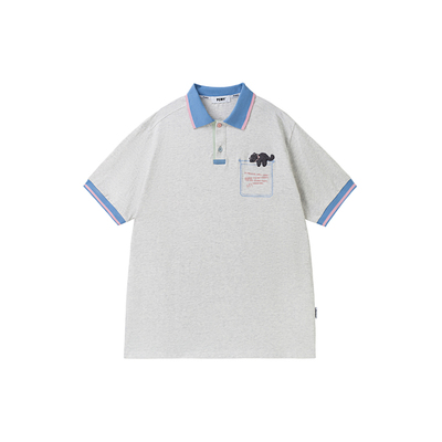 PCMY小猫刺绣撞色设计Polo衫宽松