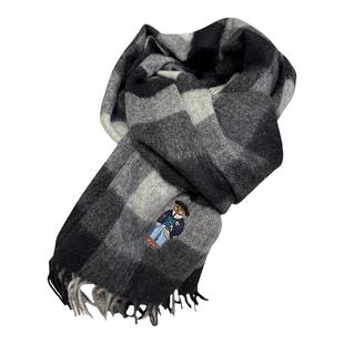 限量!英伦刺绣小熊100%羊毛围巾女冬季格子情侣男款围脖送礼礼物