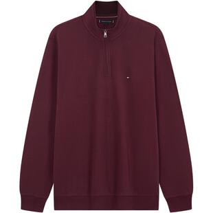 Tommy秋冬男女纯棉罗纹休闲青年通勤运动半拉链镶边立领纯色卫衣