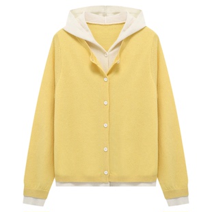 Basic House/百家好早春新款羊毛针织毛衫女假两件毛衣开衫外套