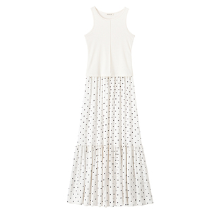 ROSELINGLING波尔卡圆点系列针梭织拼接假两件工字背心波点连衣裙