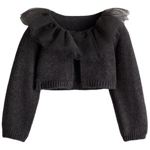 HM童装女婴毛衣冬季薄纱时尚休闲灰色短款外套针织衫1251917