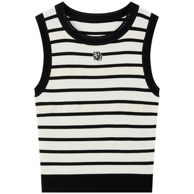 太平鸟 女装黑白条纹可内搭显瘦背心毛衫A1EFF1460