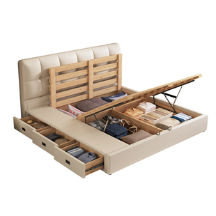 现代简约薄床头床小户型三抽双三抽抽屉储物实木落地床可定制尺寸