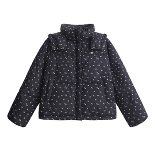 UNIFREE藏蓝色小碎花羽绒服韩系女冬季防风宽松百搭短款保暖外套