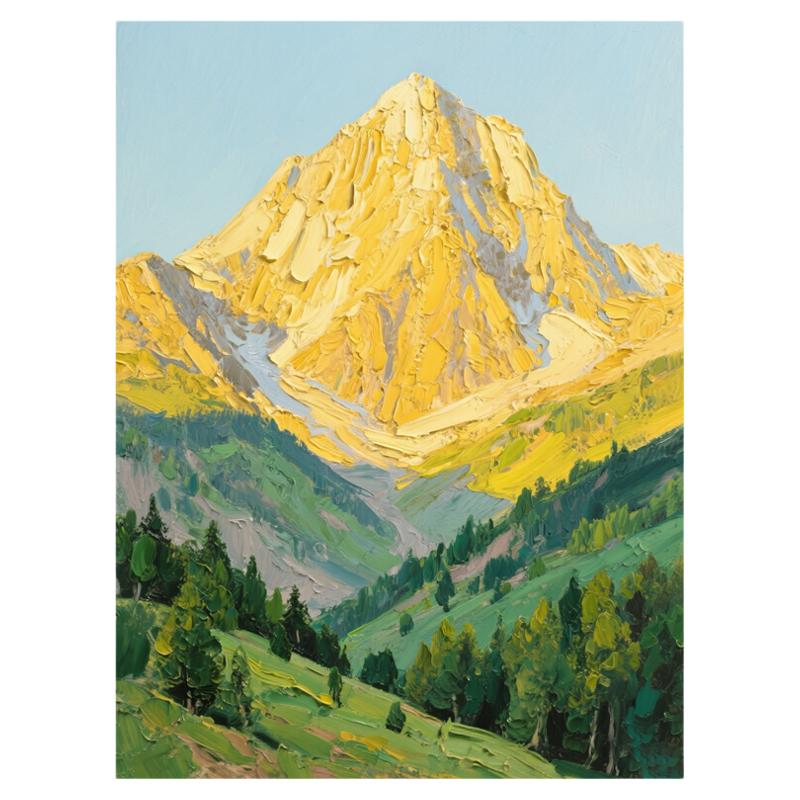 手绘日照金山客厅沙发背景墙挂画