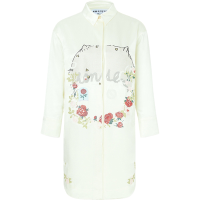 【秒杀】NOSENSE OFFICIAL 春夏女刺绣缎面衬衫裙连衣裙