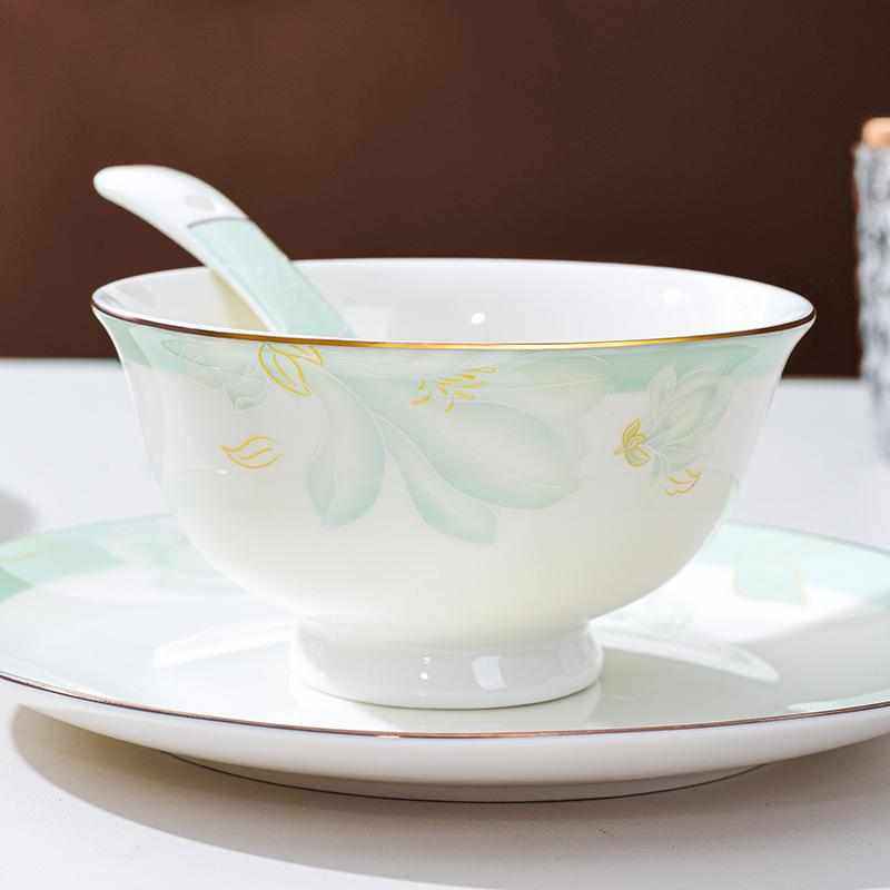 陶瓷碗家用欧式金边轻奢可微波餐具吃饭碗盘组合加厚防烫碗碟套装