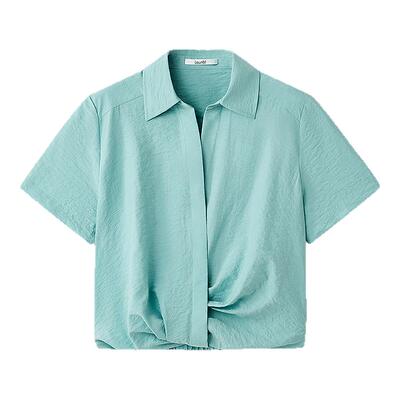【桑蚕丝】Laurel劳芮26夏新款翻领扭结短款衬衫LWD375C07100