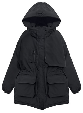 韩版加厚工装派克棉服女中长款冬