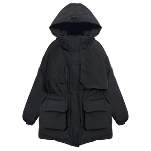 韩版加厚工装派克棉服女中长款冬季保暖夹棉冲锋衣外套连帽棉衣袄