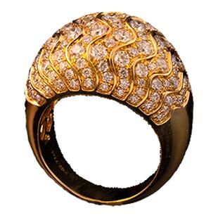 太府珠宝18K金镶嵌钻石面包戒指简约复古钻石戒指真金真钻中性风