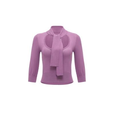 针织衫金秘书大U领系带海葵紫