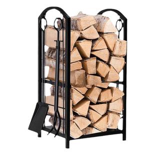 壁炉清灰工具五件套柴火架子木柴堆放架收纳柴框可移动摆放储木架