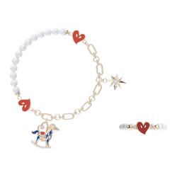 LAZYSURI星运福马二合一磁吸手链/戒指女款珍珠本命新年马年红色