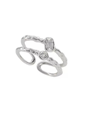 S925纯银双层锆石戒指女小众