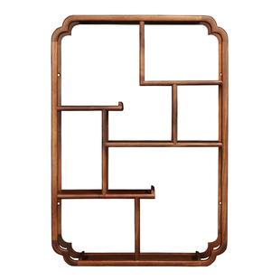 北美黑胡桃木挂墙多宝阁茶杯摆件收纳置物架中式实木壁挂式博古架