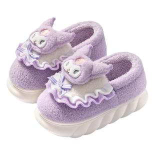 库洛米儿童棉拖鞋女童冬季亲子宝宝女士包跟室内家居加绒保暖棉鞋