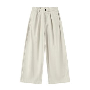 白口阳【告白气球】极简剪裁长裤 素版温柔风燕麦色阔腿休闲裤男