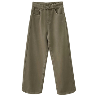 清仓特价 全棉高腰显瘦加绒牛仔裤女冬季裤子宽松直筒垂感阔腿裤