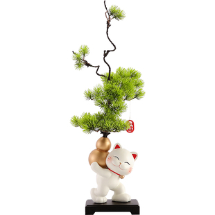 新中式招财猫葫芦花艺花瓶摆件高级入户细长玄关客厅插花装饰礼品