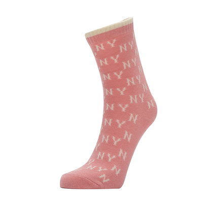 MLB官网运动休闲袜子2025新款男女袜透气长袜粉色中筒袜3ASOMM14N