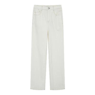 飘蕾白色复古直筒休闲裤2026年春新款高腰显瘦百搭弹力牛仔长裤子