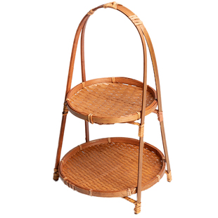 复古手工竹编篮竹篮竹筐手提篮茶道收纳篮子食盒竹篓水果篮双层盘