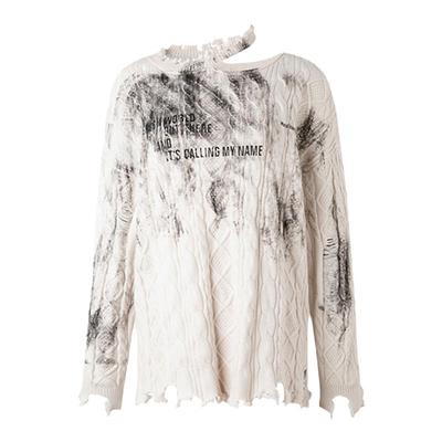 不规则破洞露肩兔绒包芯纱