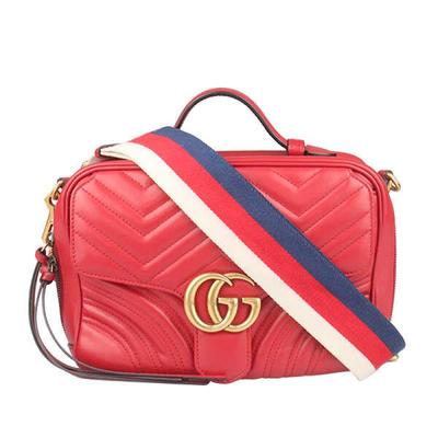 9新GUCCI古驰GG MARMONT手提肩背红牛皮斜挎498100二手奢侈品包包