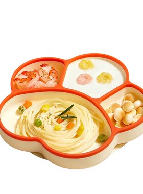 宝宝餐盘吸盘婴儿辅食硅胶吸管分格吃饭儿童餐具套装不锈钢分隔式