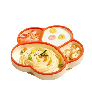 宝宝餐盘吸盘一体式婴儿辅食硅胶吸管分格吃饭儿童餐具套装不锈钢