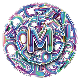 50张3D炫彩数字字母编号贴纸儿童益智高级感贴画PVC防水装饰橱窗文具冰箱玻璃门衣柜吉他行李箱水杯百搭贴纸