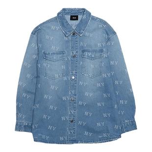 MLB官方 男女情侣满印老花复古时尚牛仔衬衫外套25春夏新款DRM01