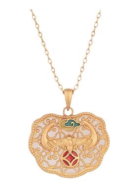 2025国潮新品国风配饰珐琅彩绘平安锁吊坠仿和田玉蝙蝠复古女项链