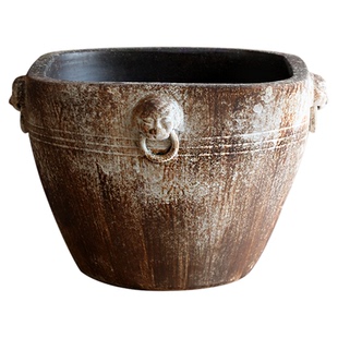 仿石鱼缸大号陶瓷古法鱼缸客厅落地摆件造景荷花缸方形养鱼盆粗陶