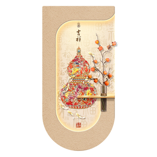 葫芦玄关装饰画入户正对门九鱼客厅走廊过道挂画水培绿植灯光壁画