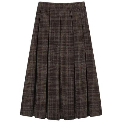 复古气质高腰格子毛呢半身裙