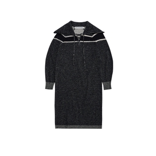 【美利奴羊毛】IIIVIVINIKO2025冬新款翻领系带针织连衣裙女