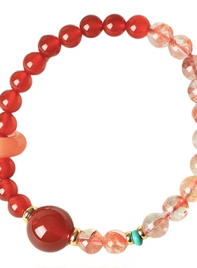 女天然紫水晶红玛瑙水晶好运上岸