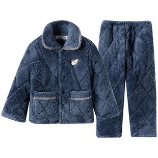 美标男童舒棉绒法兰绒夹棉睡衣套装冬儿童可爱男孩珊瑚绒家居服