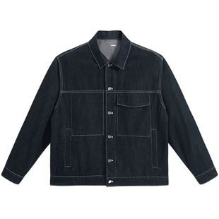 太平鸟男装夹克秋季时尚宽松牛仔外套复古原牛明线潮户外口袋