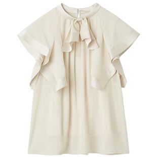 LILY BROWN春夏款荷叶边袖蝴蝶结拼色衬衫上衣LWFB252100