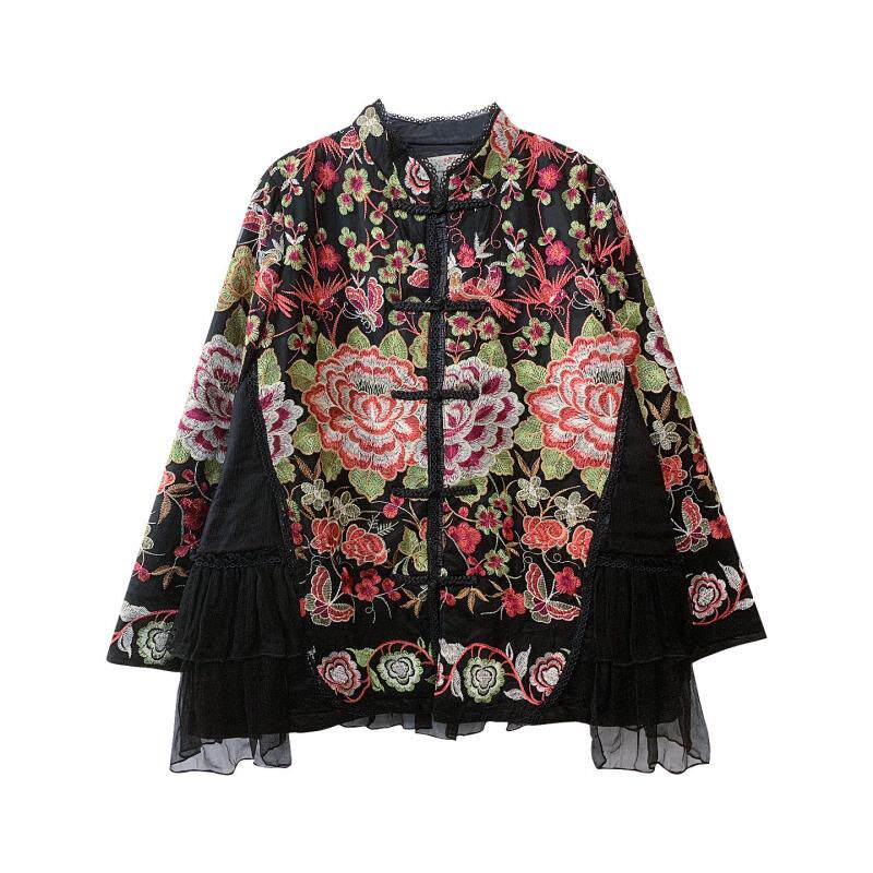 桑蚕丝棉服女2026新款黑色显瘦轻薄保暖时尚高端刺绣短款棉衣外套