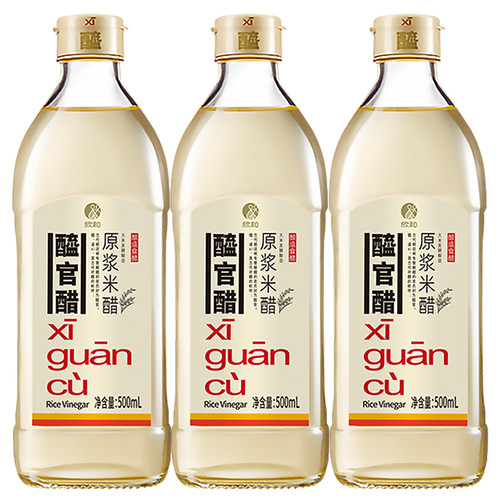 醯官醋原浆米醋500ml*3米醋酿造食用手工醋饮0%添加防腐剂 无勾兑