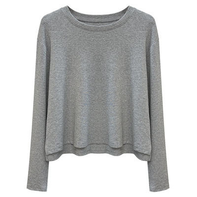 小众设计雪花棉女款宽松秋冬打底衣圆领落肩下摆开叉长袖T恤上衣