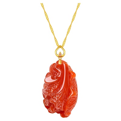 天然南红川料火焰纹百财项链